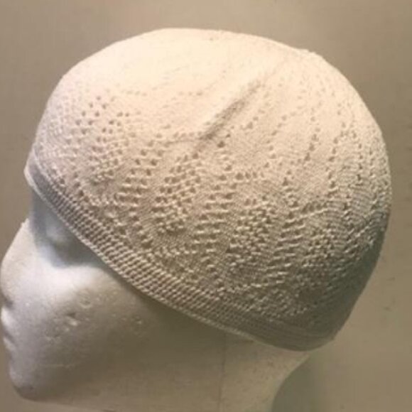 Turkish Knit Cotton Kufi Mercan Skull Cap White - Picture 2 of 2